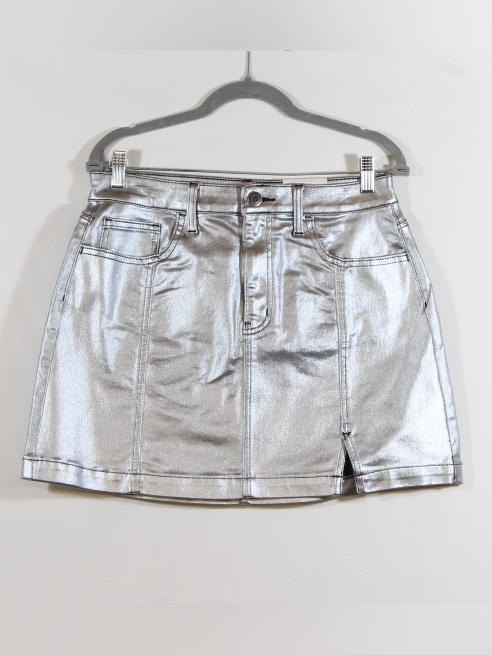 Juniors' SO® Shine Silver Metallic High-Rise Mini Skirt NWT